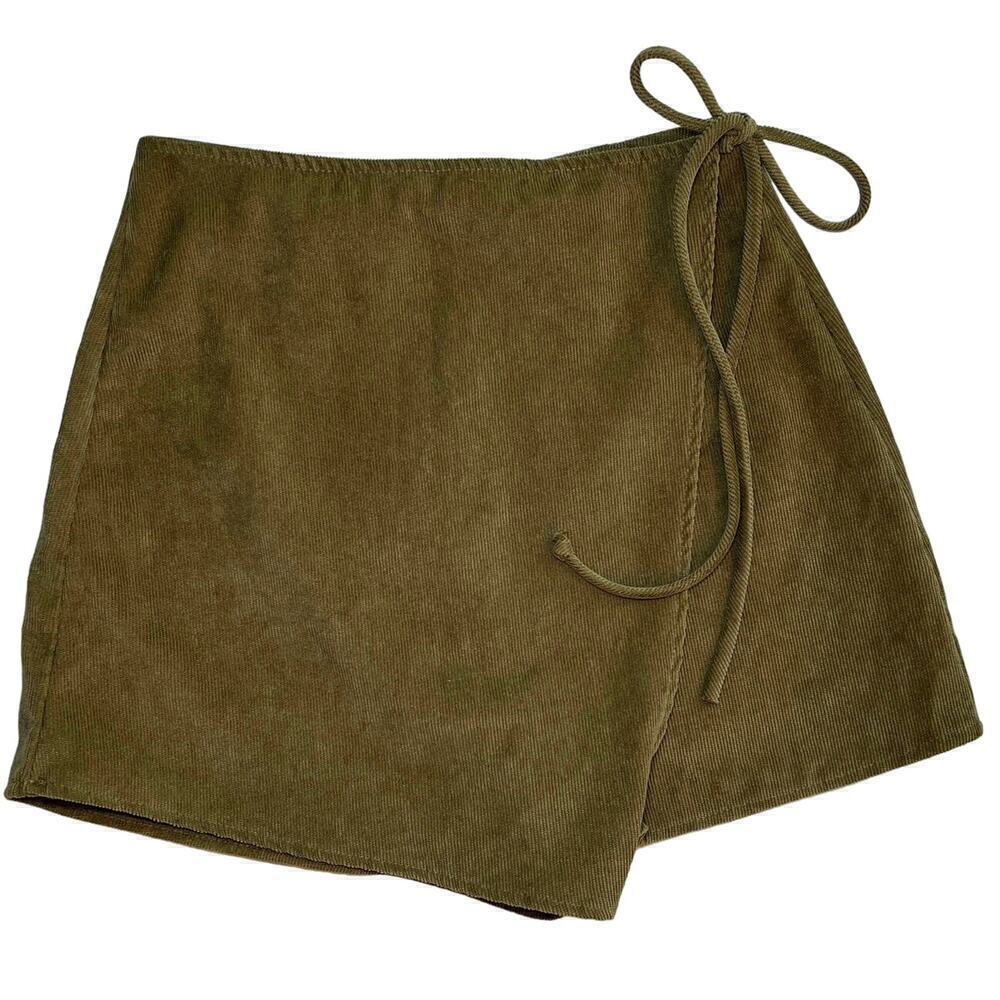 Blue Blush Olive Green Corduroy Wrap Skort with Tie Waist Size Small NWOT
